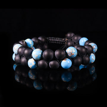 Azure Shadow Premium Woven Bracelet – Turquoise & Matte Onyx Edition