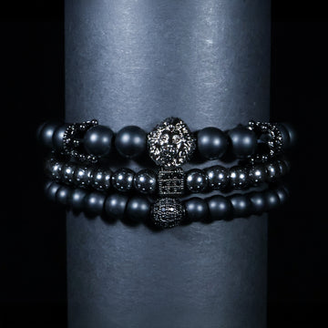 Shadow King Lion Bracelet Set – Triple Matte Black Luxury Edition
