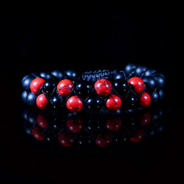 Red & Black Stone Macrame Bracelet – Bold • Fierce • Unstoppable Energy