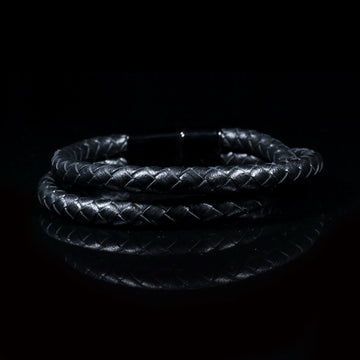 All-Black Braided Leather Bracelet – Timeless Power