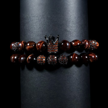 OZO Royal Tiger Eye Crown Bracelet Set