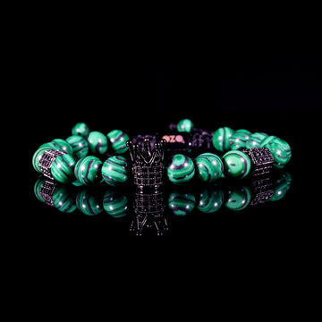 Crown Green Striped Stone Bracelet
