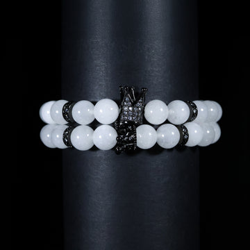 White Royale Bracelet Set – Luxury Frosted Crown Edition