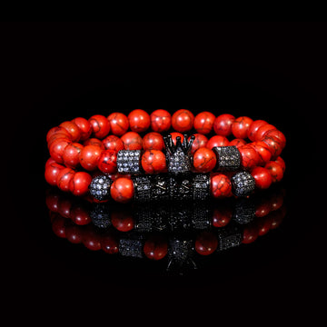 Crimson Majesty Bracelet Set – Premium Red Stone Luxury Duo