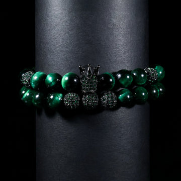 OZO Crown Green Tiger Eye Double Bracelet