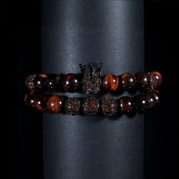 Royal Ember Bracelet Set – Premium Tiger Eye Crown Edition