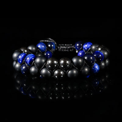 Midnight Sapphire Woven Bracelet – Blue Tiger Eye & Matte Black Edition