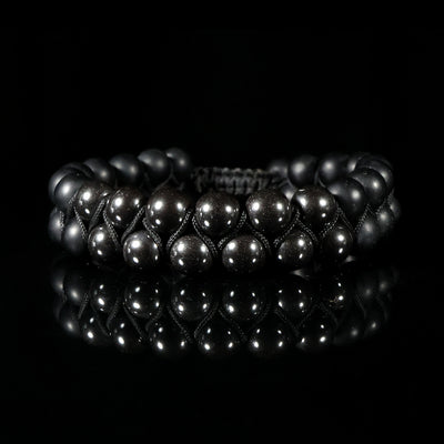 Obsidian Shield Bracelet – Double-Layer Woven Black Stone Edition