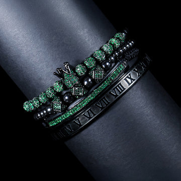 Emerald Royal Crown Bracelet Set – Luxury Men’s Signature Stack