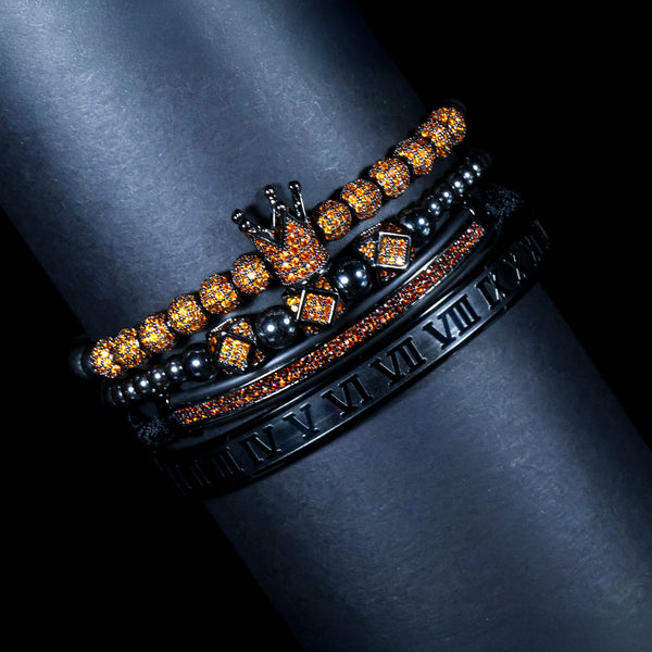 Imperial Amber Crown Bracelet Set – Elite Men’s Luxury Stack