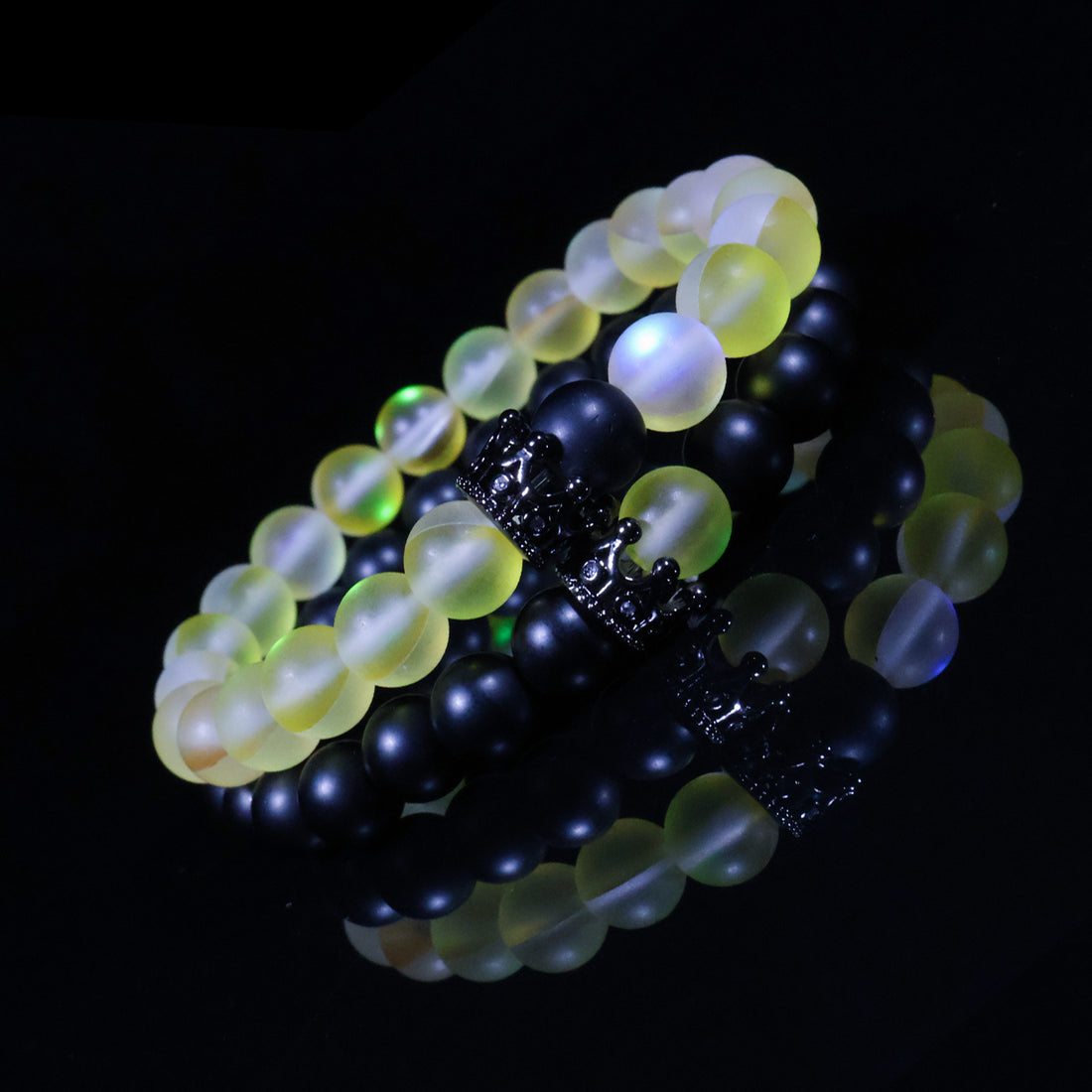 Luminous Frost Bracelet Set – Glow Yellow & Matte Black Crown Edition