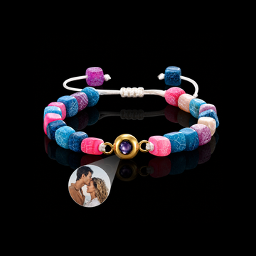 Personalized Rainbow Frosted Agate Photo Projection Bracelet
