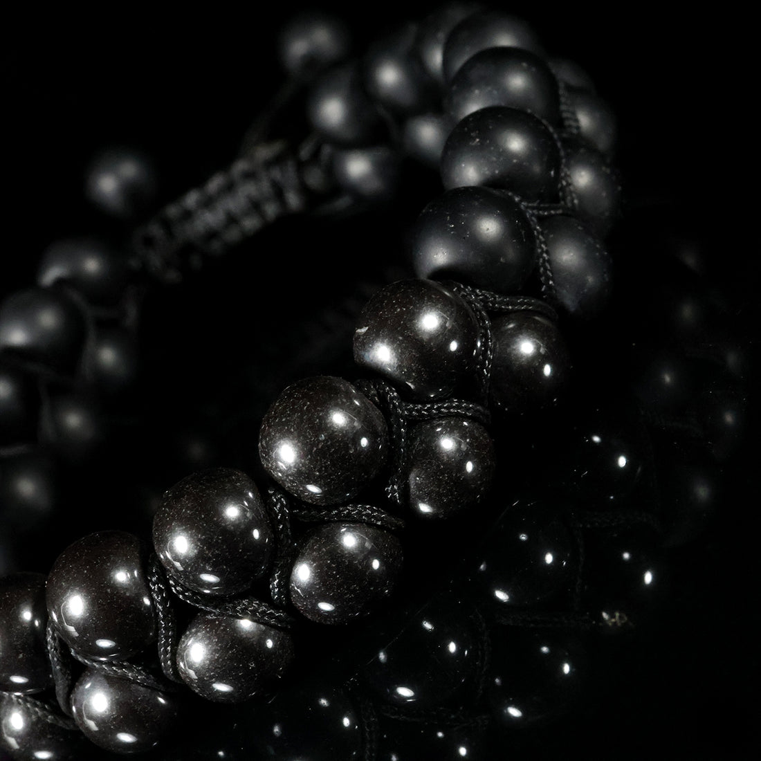 Obsidian Shield Bracelet – Double-Layer Woven Black Stone Edition