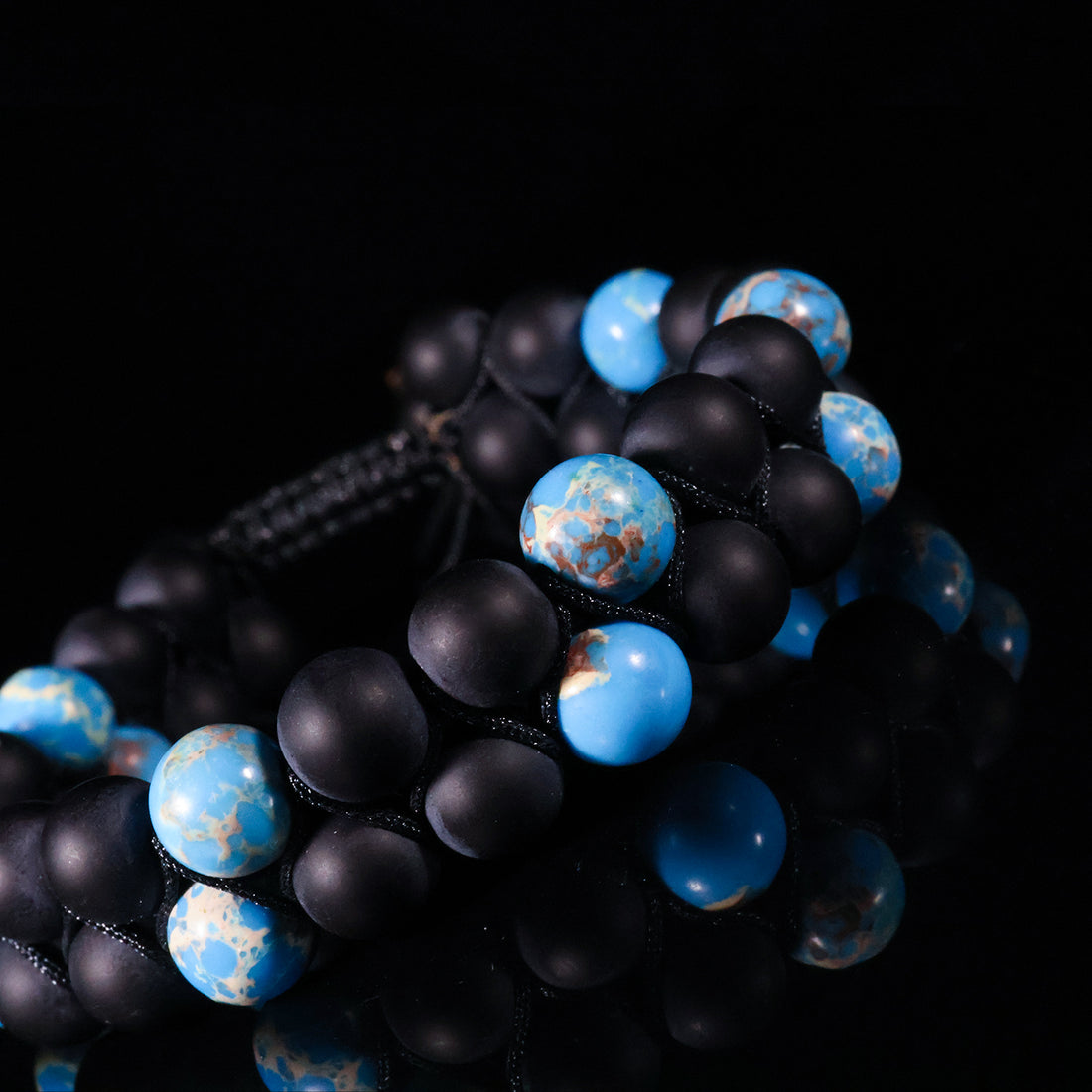 Azure Shadow Premium Woven Bracelet – Turquoise & Matte Onyx Edition
