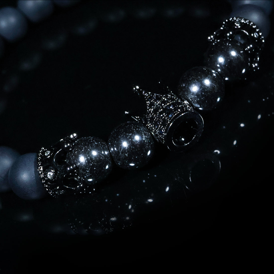 Midnight Crown Bracelet – Matte Black & Gunmetal Luxury Edition