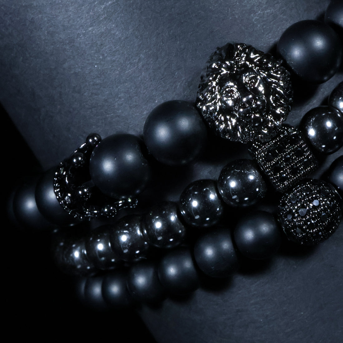 Shadow King Lion Bracelet Set – Triple Matte Black Luxury Edition