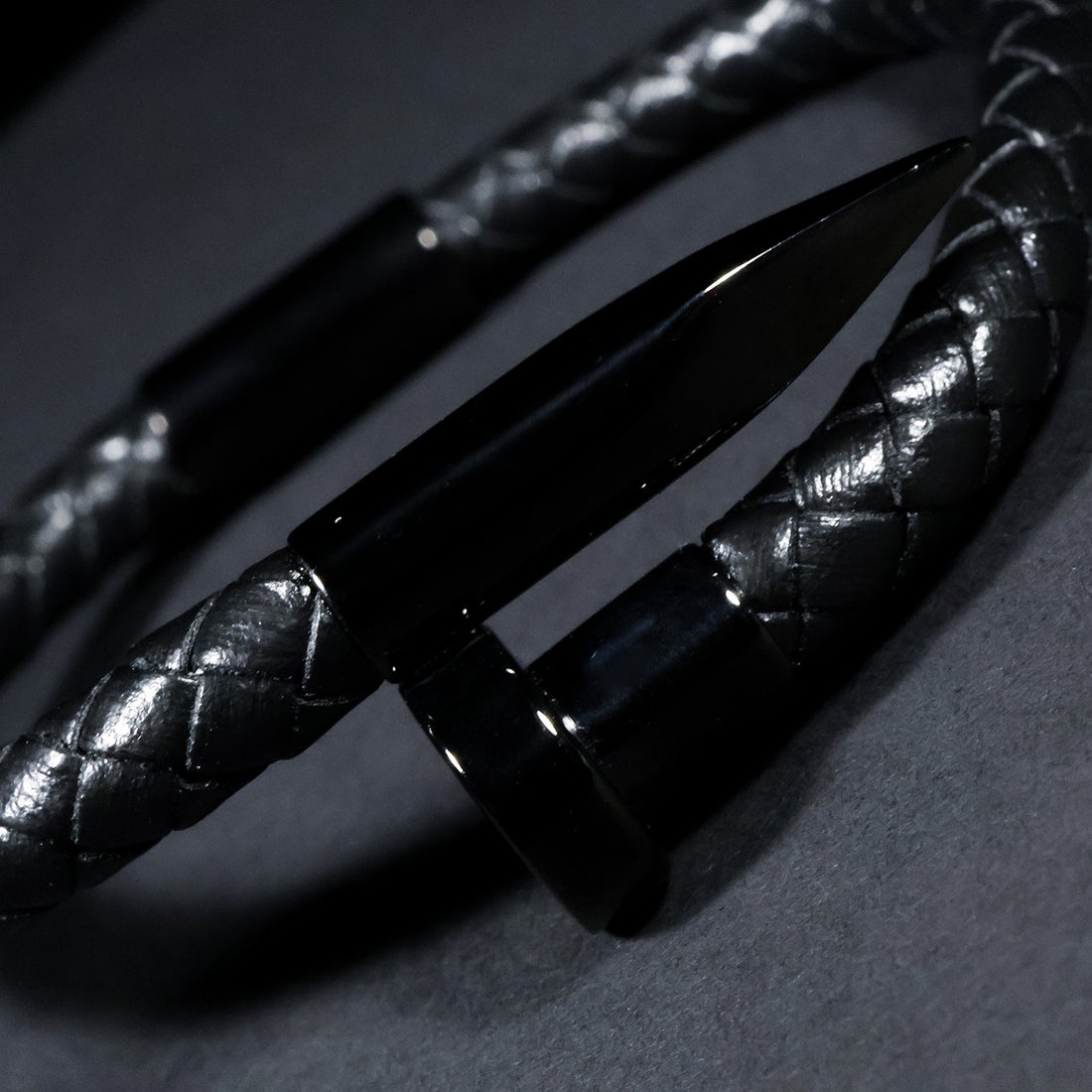Black Braided Leather Hook Bracelet – Refined Strength