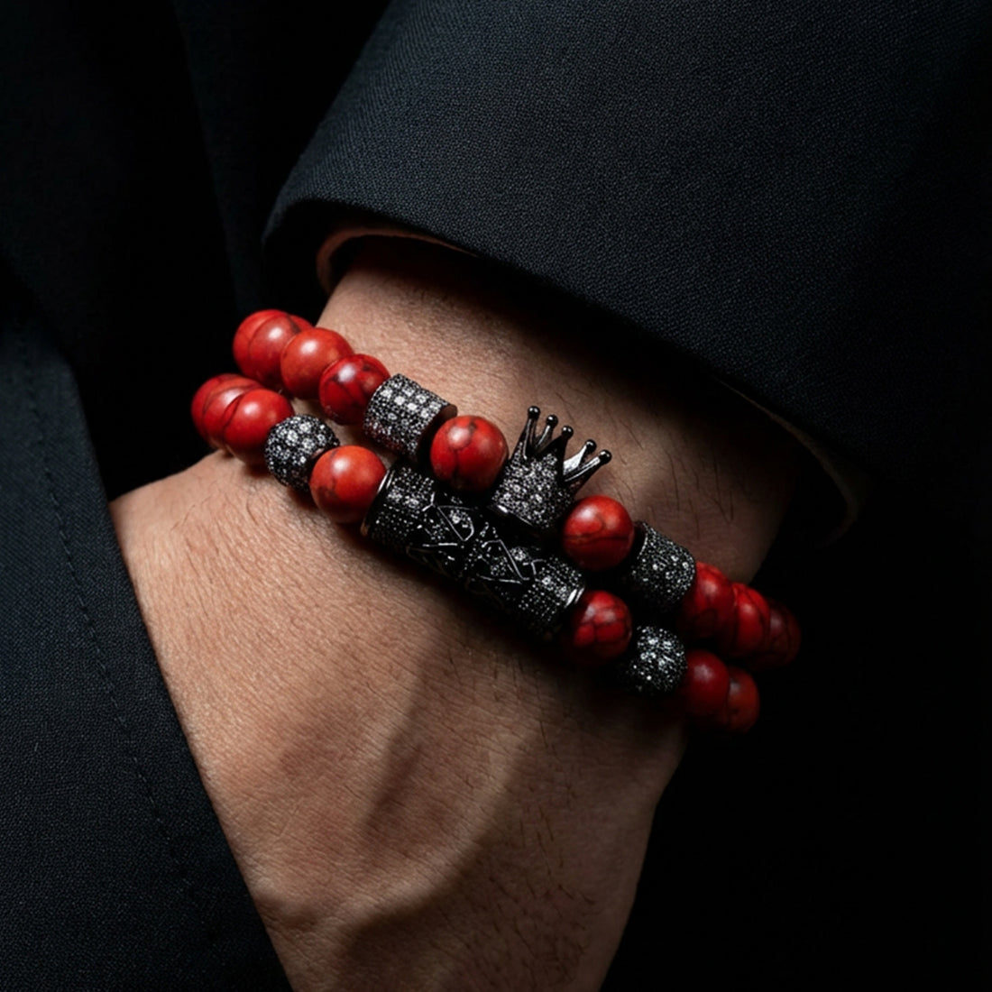 Crimson Majesty Bracelet Set – Premium Red Stone Luxury Duo
