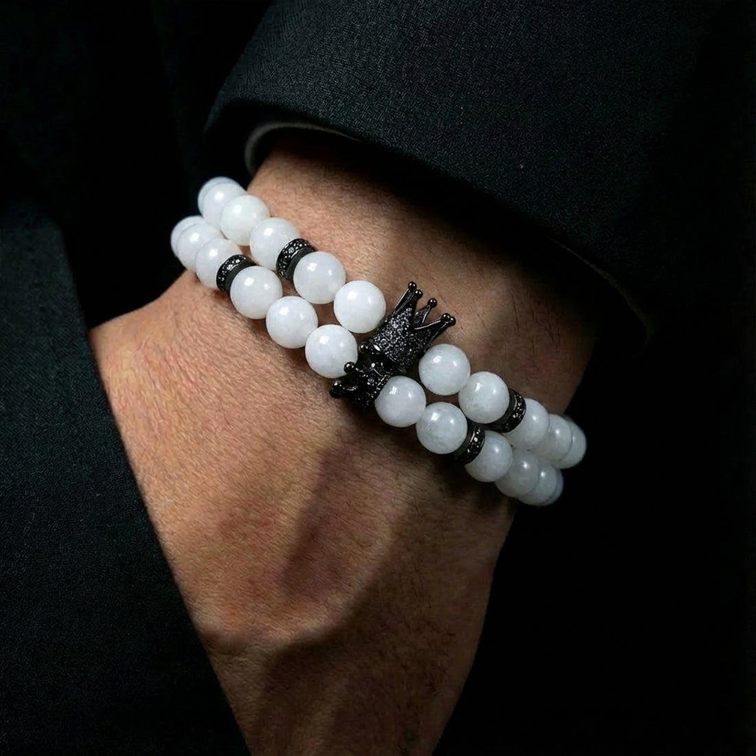 White Royale Bracelet Set – Luxury Frosted Crown Edition