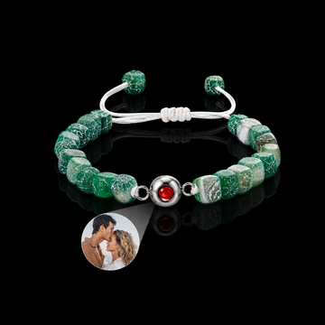 Personalized Green Frosted Agate Photo Projection Bracelet
