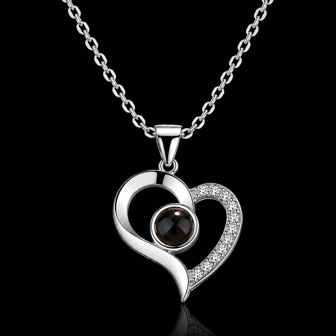 Personalized Silver Heart Photo Projection Necklace