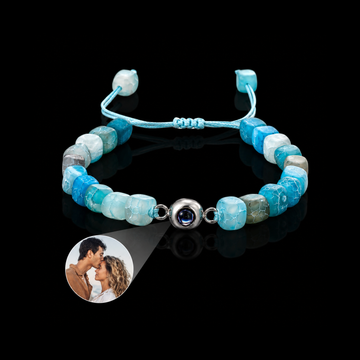 Personalized Ocean Blue Frosted Agate Photo Projection Bracelet