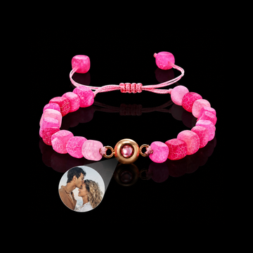 Personalized Pink Frosted Agate Photo Projection Bracelet
